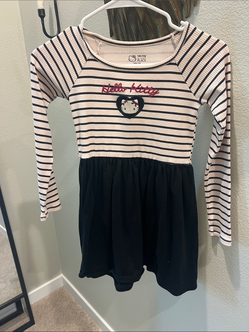 The Childrens Place Hello Kitty Black & White Stripe Long-Sleeve Dress Size M